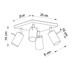 Plafonnier en acier 4 ampoules 3000K - 25x25x16cm Sollux