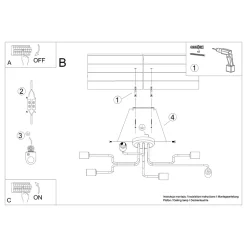 Plafonnier en acier 6 lampes 80x64x15.5cm Sollux