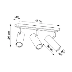 Plafonnier en acier 3 lampes 45x6x20cm Sollux