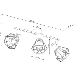 Plafonnier en acier 3 lampes 52x17x19cm Sollux