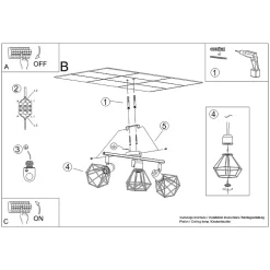 Plafonnier en acier 3 lampes 52x17x19cm Sollux