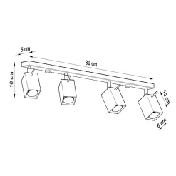 Plafonnier en acier 4 lampes 80x6x16cm Sollux