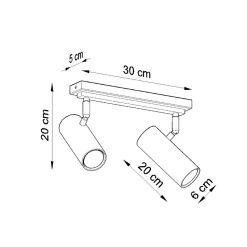 Plafonnier en acier 2 lampes 30x6x20cm Sollux