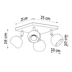 Plafonnier en acier 4 lampes 25x25x16cm Sollux