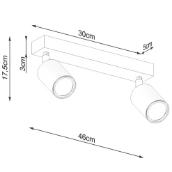Plafonnier en acier/bois 2 lampes 46x30x17.5cm Sollux