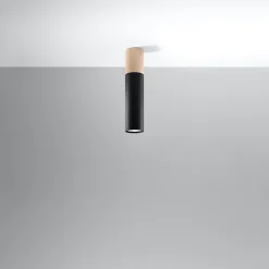 Plafonnier en acier/bois 1 ampoule 4000K - 6x6x30cm Sollux