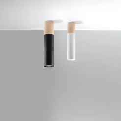 Plafonnier en acier/bois 1 ampoule 4000K - 6x6x30cm Sollux