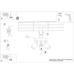 Plafonnier en acier/bois 3 lampes 33x33x17cm Sollux