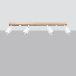 Plafonnier en acier/bois 4 ampoules 3000K - 96x65x17.5cm Sollux