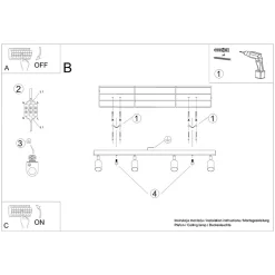 Plafonnier en acier/bois 4 lampes 96x65x17.5cm Sollux