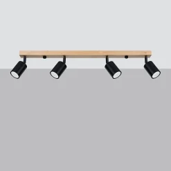 Plafonnier en acier/bois 4 lampes 96x65x17.5cm Sollux