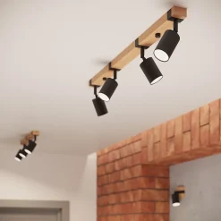 Plafonnier en acier/bois naturel 1 lampes 8x17x13cm Sollux