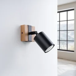 Plafonnier en acier/bois naturel 1 lampes 8x17x13cm Sollux