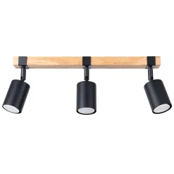 Plafonnier en acier/bois naturel 3 ampoules 3000K - 54x6x17.2cm Sollux