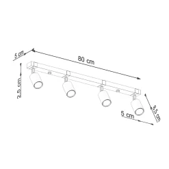 Plafonnier en acier/bois naturel 4 ampoules 4000K - 88x6x17.2cm Sollux