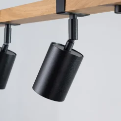 Plafonnier en acier/bois naturel 4 ampoules 4000K - 88x6x17.2cm Sollux