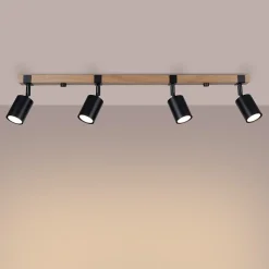 Plafonnier en acier/bois naturel 4 ampoules 4000K - 88x6x17.2cm Sollux