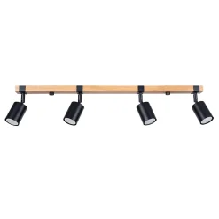 Plafonnier en acier/bois naturel 4 ampoules 4000K - 88x6x17.2cm Sollux