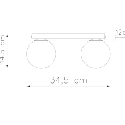 Plafonnier en acier/verre 2 ampoules 3000K - 34.5x12x14.5cm Sollux