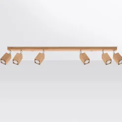 Plafonnier en bois 6 ampoules 3000K - 120x5x20cm Sollux