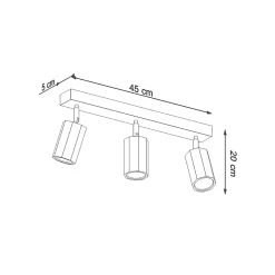 Plafonnier en bois 3 ampoules 3000K - 45x5x20cm Sollux