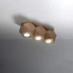 Plafonnier en bois 3 ampoules 4000K - 36x12x12cm Sollux
