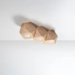 Plafonnier en bois 3 lampes 36x12x12cm Sollux