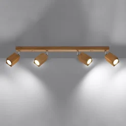 Plafonnier en bois 4 lampes 80x5x20cm Sollux