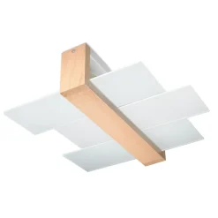 Plafonnier en bois/verre 2 ampoules 4000K - 43x43x12cm Sollux