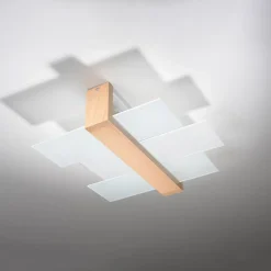 Plafonnier en bois/verre 2 ampoules 4000K - 43x43x12cm Sollux