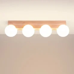 Plafonnier en bois/verre 4 lampes 63x12x16cm Sollux
