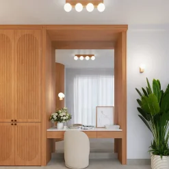 Plafonnier en bois/verre 4 lampes 63x12x16cm Sollux