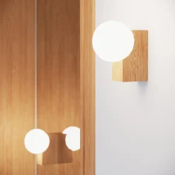 Plafonnier en bois/verre 4 lampes 63x12x16cm Sollux