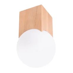 Plafonnier en bois/verre 1 ampoule 3000K - 12x12x19cm Sollux