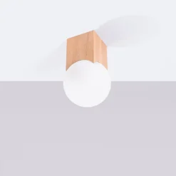 Plafonnier en bois/verre 1 ampoule 3000K - 12x12x19cm Sollux