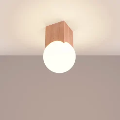 Plafonnier en bois/verre 1 ampoule 3000K - 12x12x19cm Sollux