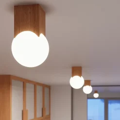 Plafonnier en bois/verre 1 ampoule 3000K - 12x12x19cm Sollux