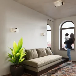 Plafonnier en bois/verre 2 lampes 30x33x14cm Sollux