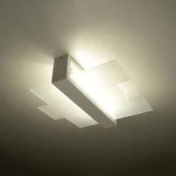 Plafonnier en bois/verre 2 lampes 43x43x12cm Sollux