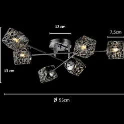 Plafonnier en métal APHYSE à 6 branches