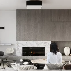 Plafonnier en tissu/verre/acier 5 lampes 55x55x25cm Sollux