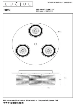 Plafonnier ERYN en métal avec 3xG9 - Chrome - Lucide