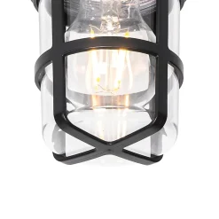 Plafonnier et applique murale noir avec abat-jour transparent IP54 - Kiki