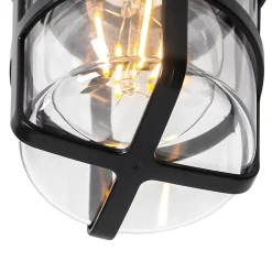 Plafonnier et applique murale noir avec abat-jour transparent IP54 - Kiki