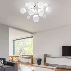 Plafonnier EXPLOSION blanc metal verre douilles G9 pour salle a manger salon entree bureau diametre 57 cm