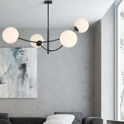 Plafonnier HUNTER 4 BLACK/OPAL, Emibig Lighting, Fabriqué en EU