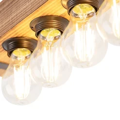 Plafonnier industriel bois et acier 4 lumières - Reena