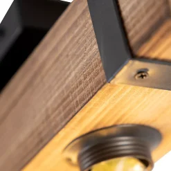 Plafonnier industriel bois et acier 4 lumières - Reena