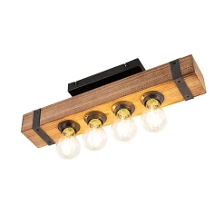 Plafonnier industriel bois et acier 4 lumières - Reena