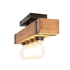 Plafonnier industriel bois et acier 4 lumières - Reena